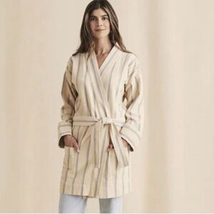 Faherty Palm Springs Linen Blend Beige Striped Robe Jacket NWT Size Small